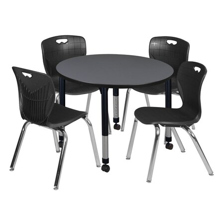 Regency Tables > Height Adjustable > Round Mobile Table & Chair Sets, 42 W, 42 L, 23-34 H, Grey TB42RNDGYAPCBK40BK